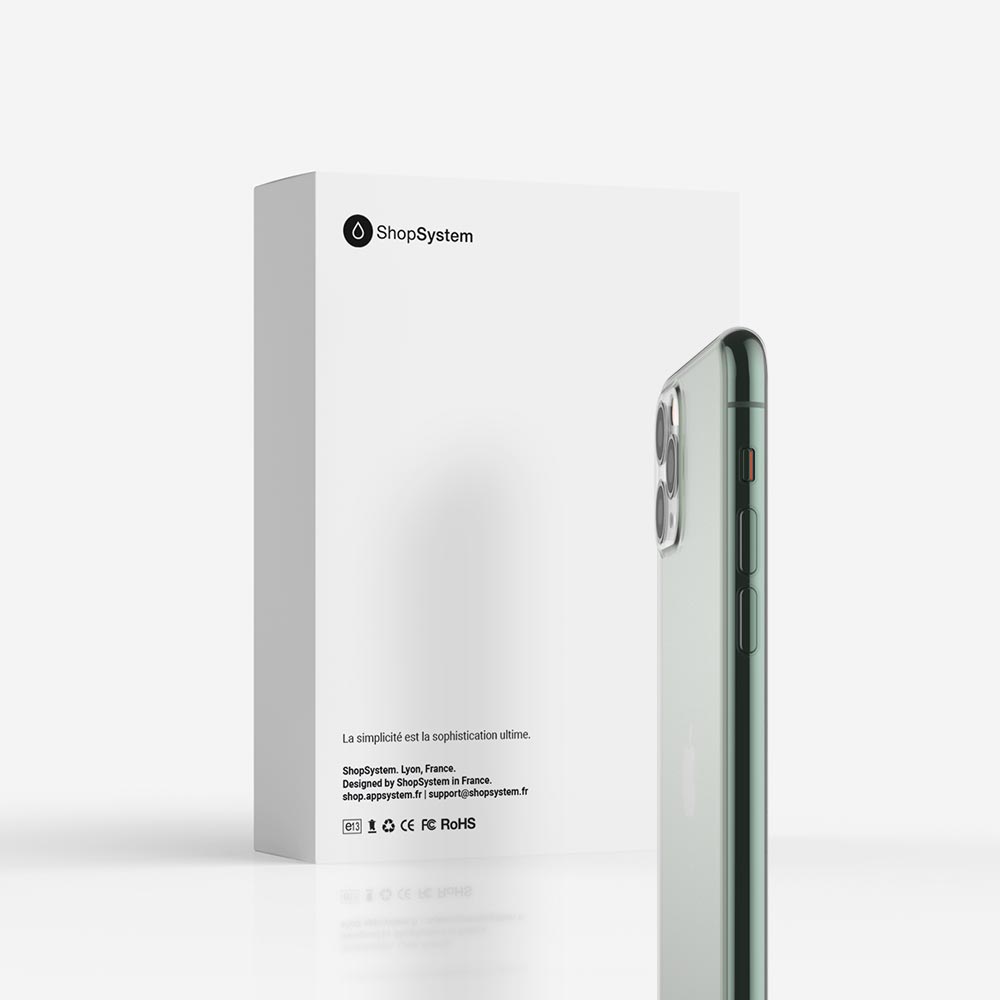 Emballage marque ShopSystem coque PHANTOM pour iPhone 11, 11 Pro et 11 Pro Max