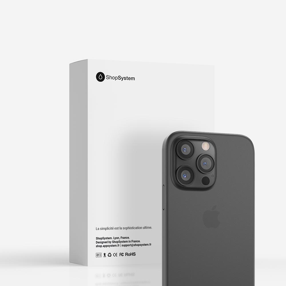Emballage marque ShopSystem coque ORIGINAL pour iPhone 13, 13 Pro, 13 Pro Max et 13 mini - la plus fine du monde