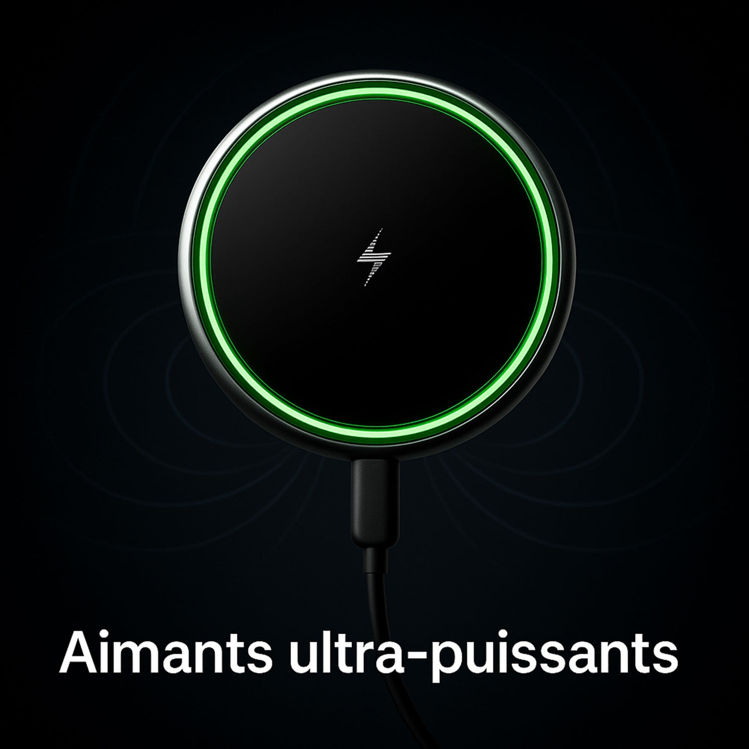 Pad MagSafe avec LED verte montrant la force magnétique ultra‑puissante