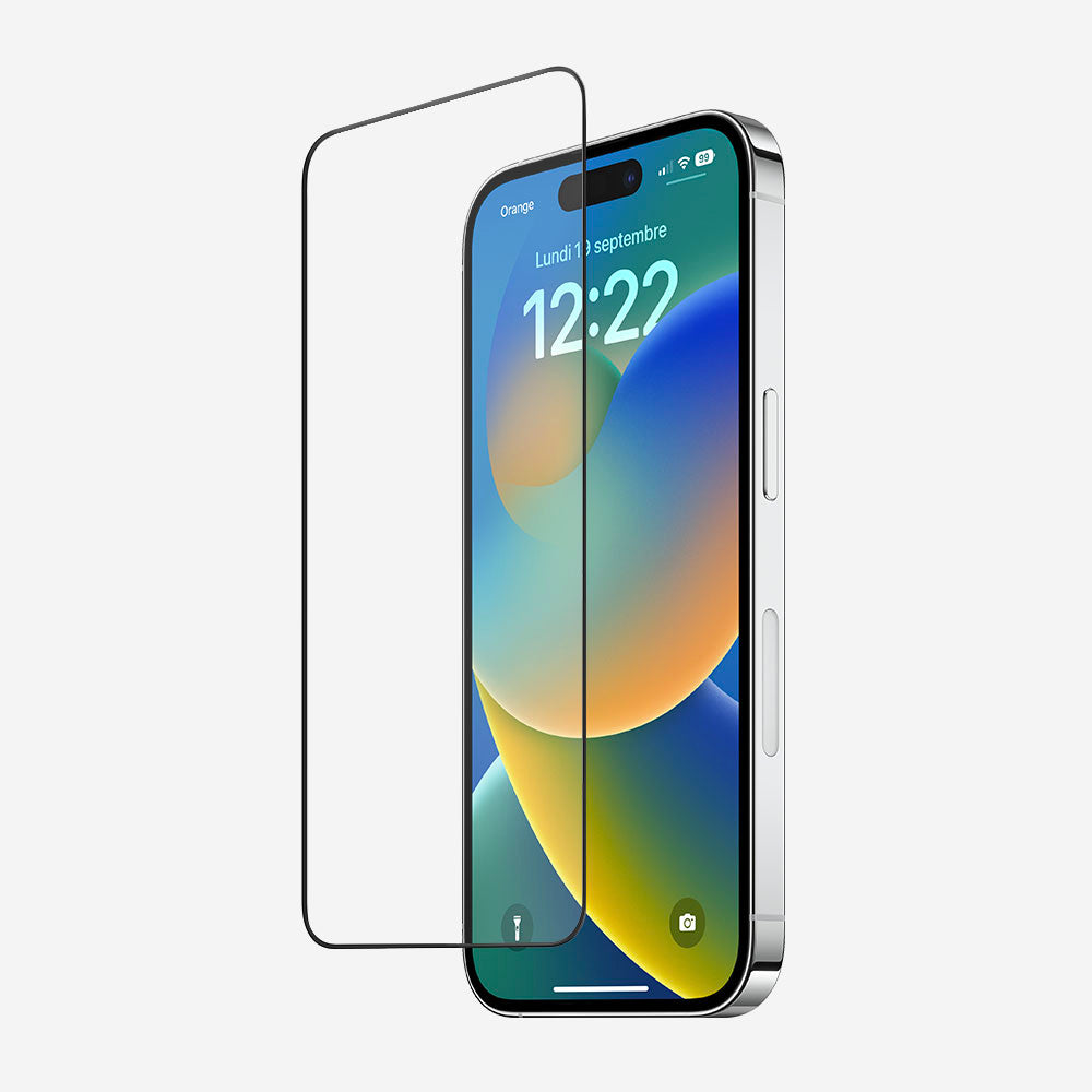 Verre trempé iPhone 15 - protection d'écran 3D intégrale discrète et minimaliste