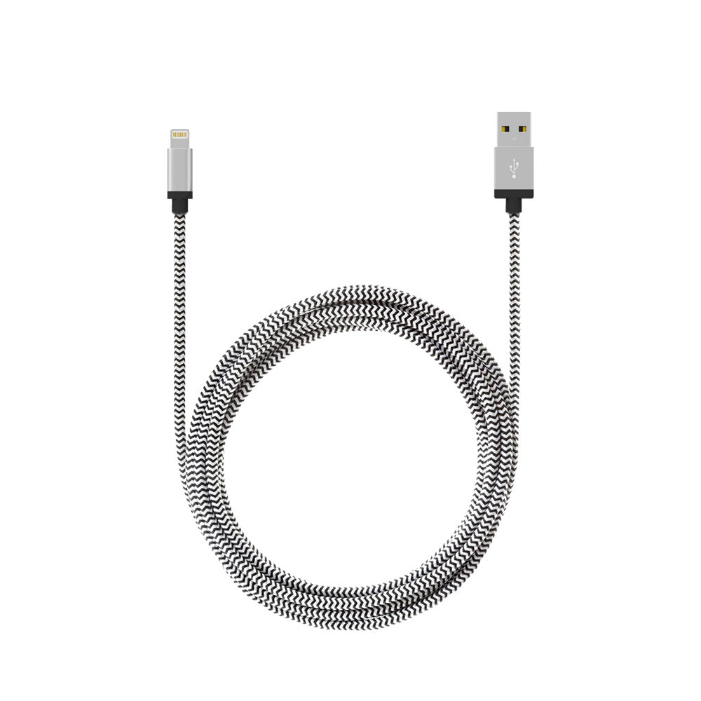 Câble de chargement iPhone MFI de 3 mètres en nylon tressé Lightning vers USB