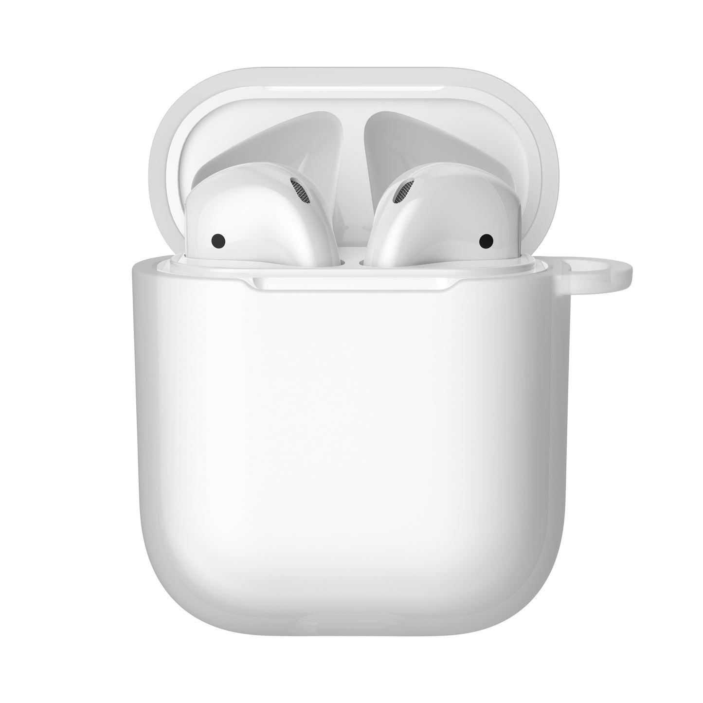 Coque AirPods 1 et 2 souple avec système d'attache pour dragonne - Blanc givré