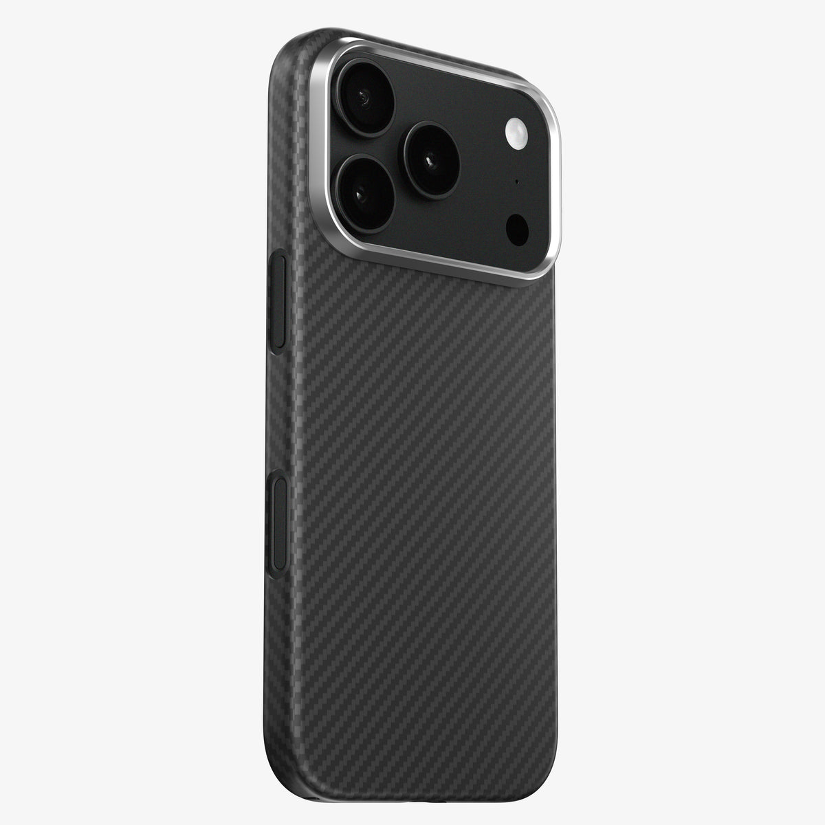 Coque CARBON en fibre de carbone pour iPhone 18 Pro et Pro Max, vue arrière sur un téléphone noir