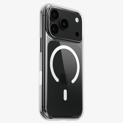 Coque DANA antichoc transparente avec MagSafe pour iPhone 18 Pro et Pro Max, vue arrière sur un téléphone noir