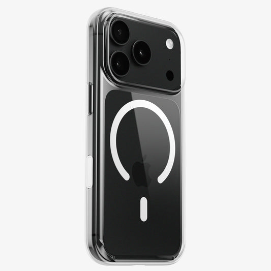 Coque DANA antichoc transparente avec MagSafe pour iPhone 18 Pro et Pro Max, vue arrière sur un téléphone noir