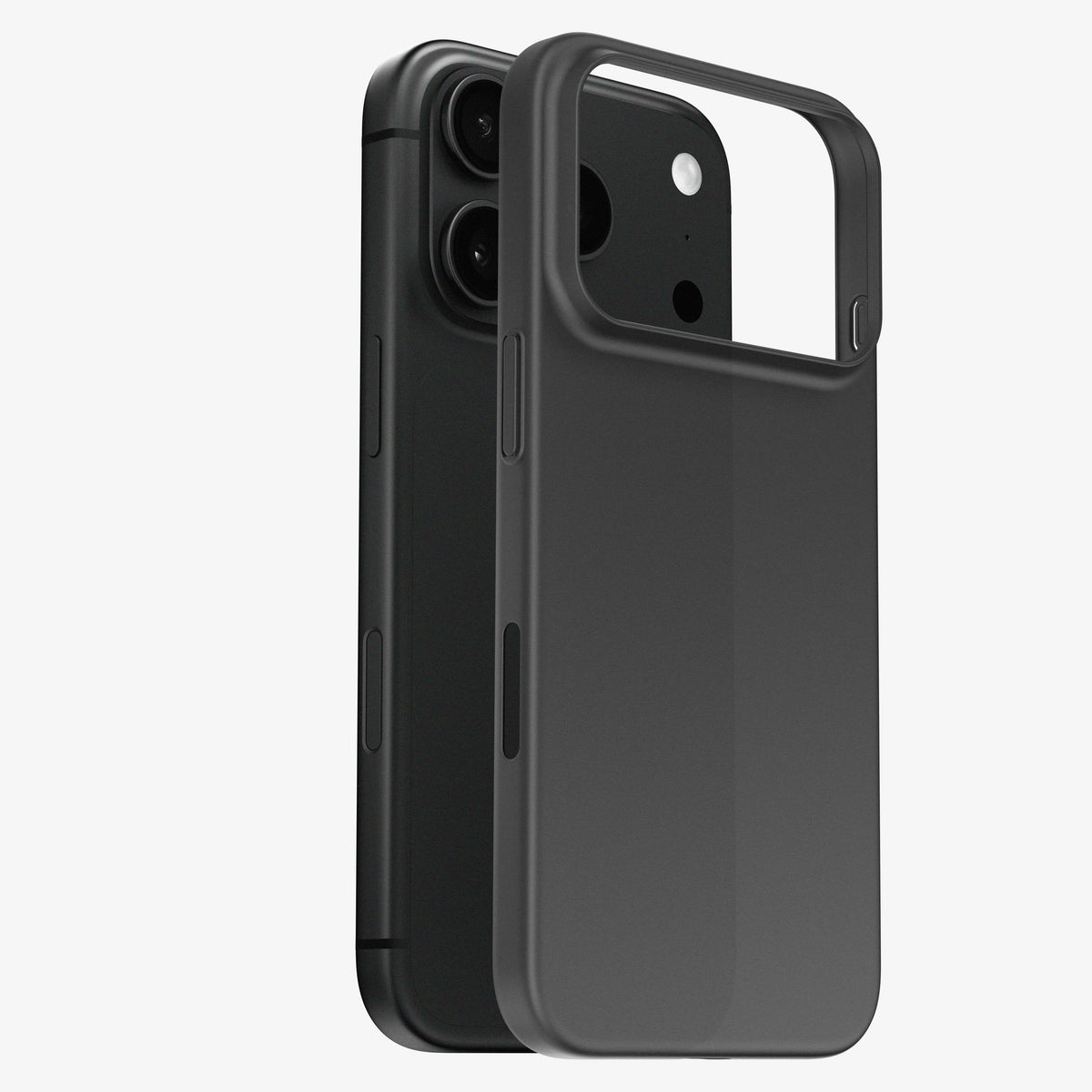 Coque ORIGINAL Noir fumé détachée de l’iPhone 18 Pro et Pro Max, vue du dos et de la découpe caméra