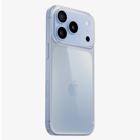 Coque PHANTOM transparente sur iPhone 18 Pro et Pro Max Glacier, vue de dos en trois quarts