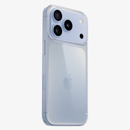 Coque PHANTOM transparente sur iPhone 18 Pro et Pro Max Glacier, vue de dos en trois quarts