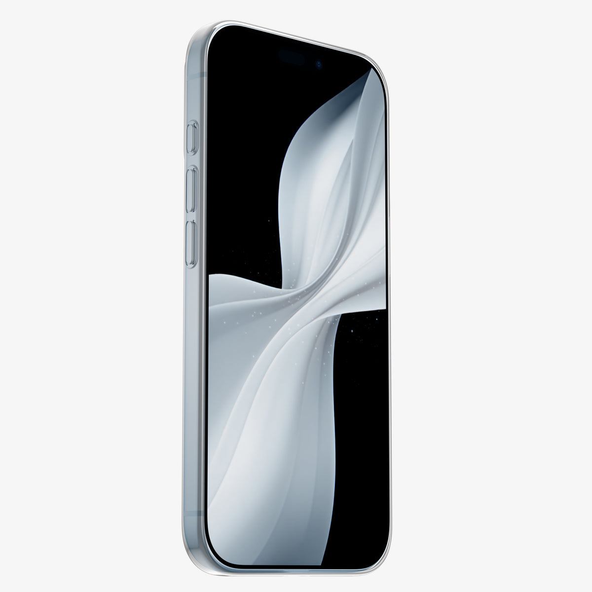 Coque PHANTOM transparente sur iPhone 18 Pro et Pro Max, vue de face et des boutons latéraux