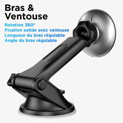 Bras ventouse réglable du chargeur voiture MagSafe – vue latérale détaillée