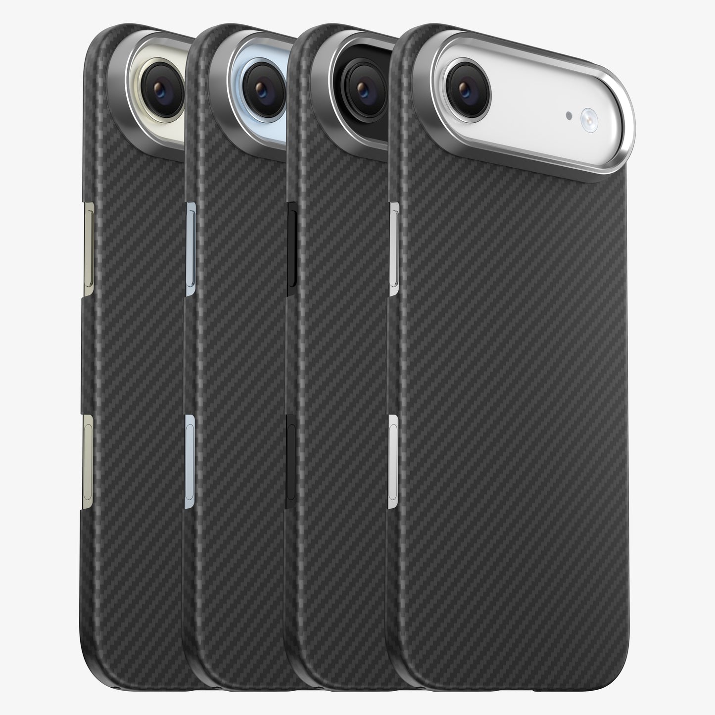 Coque CARBON sur iPhone 17 Air dans quatre coloris : Or, Bleu, Noir et Blanc nuage