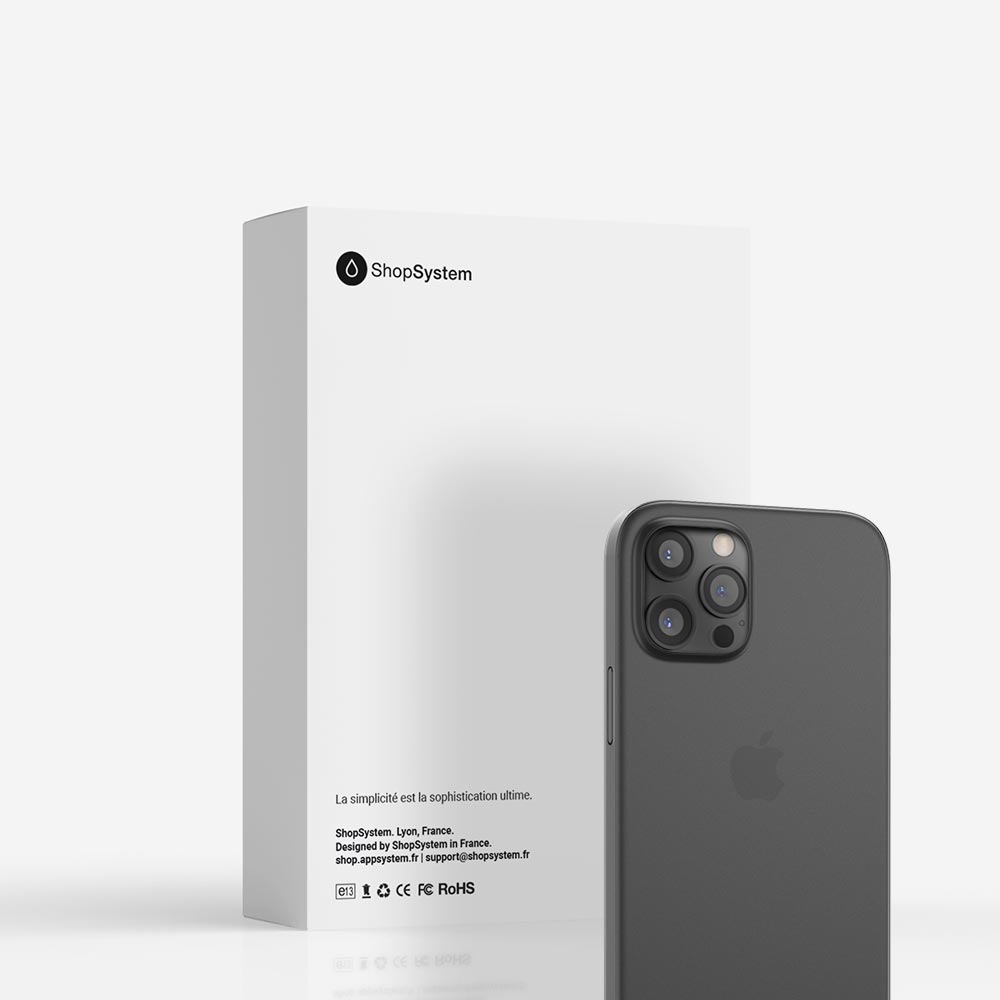 Emballage marque ShopSystem coque ORIGINAL pour iPhone 12, 12 mini, 12 Pro et 12 Pro Max - la plus fine du monde