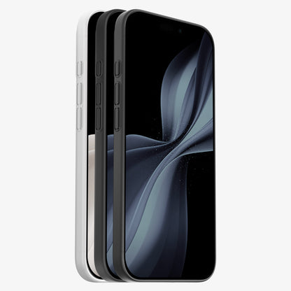 Trois téléphones en coque ORIGINAL blanche, vues de face et de dos, écrans allumés