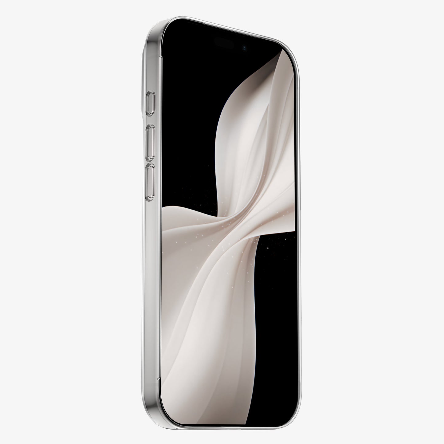 iPhone 18 Pro protégé par la coque PHANTOM S, vue de face : écran et boutons entièrement dégagés