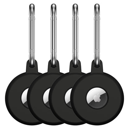 Pack de 4 coques AirTag en silicone avec mousqueton en acier inoxydable - Noir