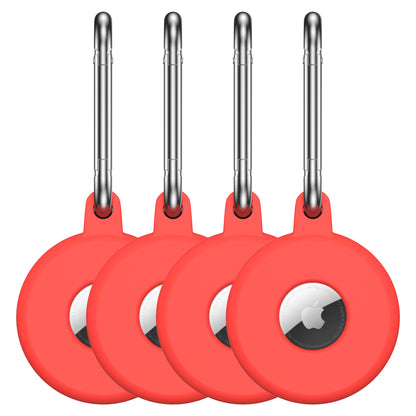 Pack de 4 coques AirTag en silicone avec mousqueton en acier inoxydable - Rouge